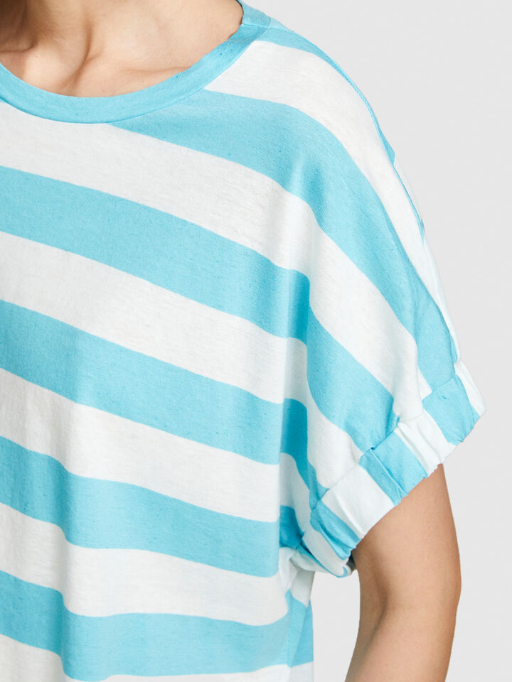 Uneven striped t-shirt - women's short sleeve t-shirts - Blue | Sisley image number 5